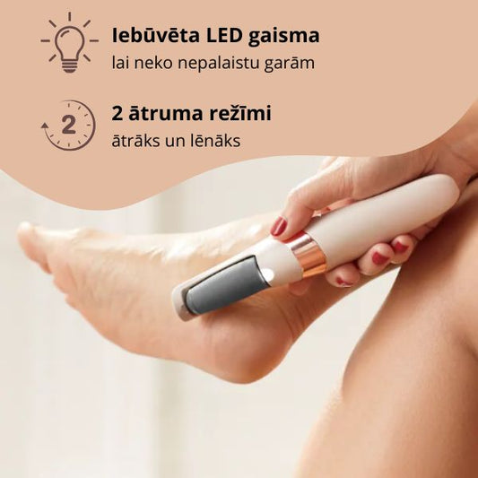 Elektriska pēdu vīle ar maināmu uzgali – maigas un gludas pēdas mājas apstākļos