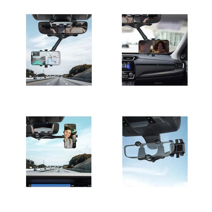Pagriežams un izvelkams automašīnas tālruņa turētājs uz spoguļa (Der visām automašīnām).