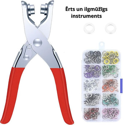 Pogu (spiedpogu) montāžas komplekts (komplektā knaibles + 80 krāsainas metāla spiedpogas)