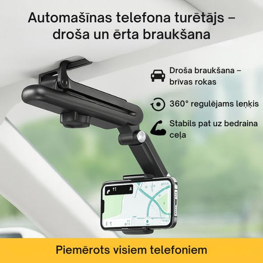 Telefona turētājs automašīnai ar 360° pagriezienu – droša un ērta lietošana jebkur