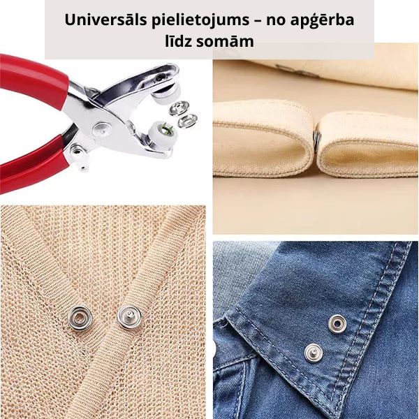 Pogu (spiedpogu) montāžas komplekts (komplektā knaibles + 80 krāsainas metāla spiedpogas)