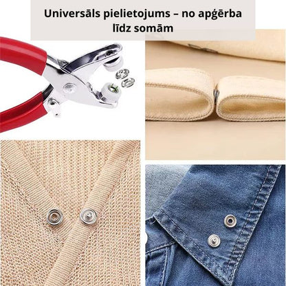 Pogu (spiedpogu) montāžas komplekts (komplektā knaibles + 80 krāsainas metāla spiedpogas)