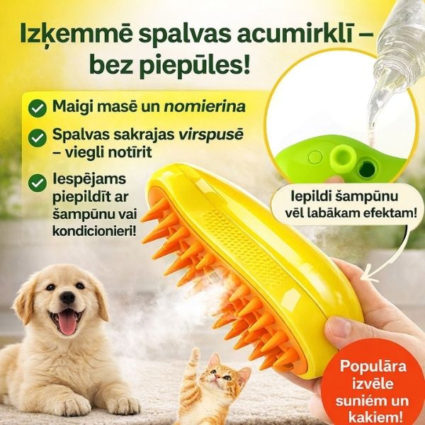 Tvaika birste mājdzīvnieku kažokam – maiga ķemmēšana un spīdums bez stresa