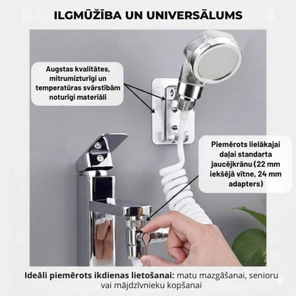 Universāls jaucējkrāna uzgalis ar elastīgu šļūteni – ērta matu un mājdzīvnieku mazgāšana bez šļakatām