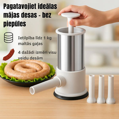 Rokas desu pildītājs ar 4 uzgaļiem – vienkāršs veids, kā pagatavot ideālas mājas desas