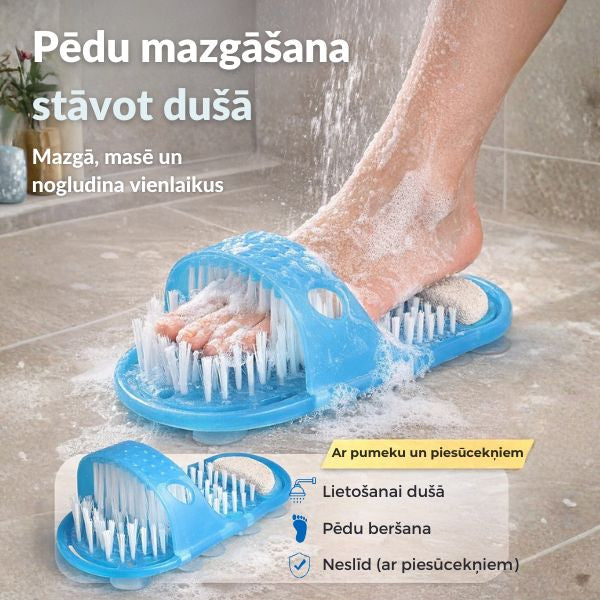 Dušas pēdu birste ar pumeku un piesūcekņiem – tīras un gludas pēdas bez liekas saliekšanās